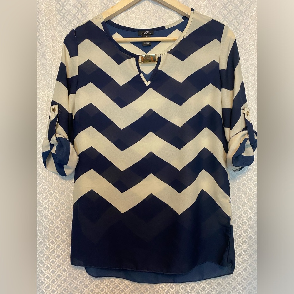 Navy Blue & Off White Blouse
